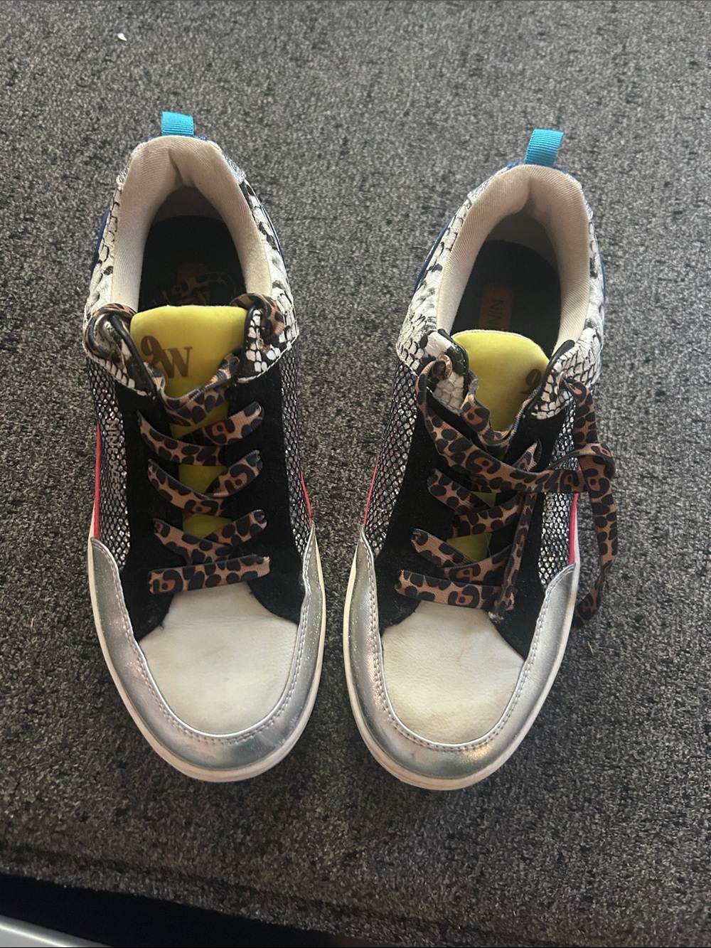 Nine West Leopard-Accent Sneakers with Silver Toe and Yellow Tongue